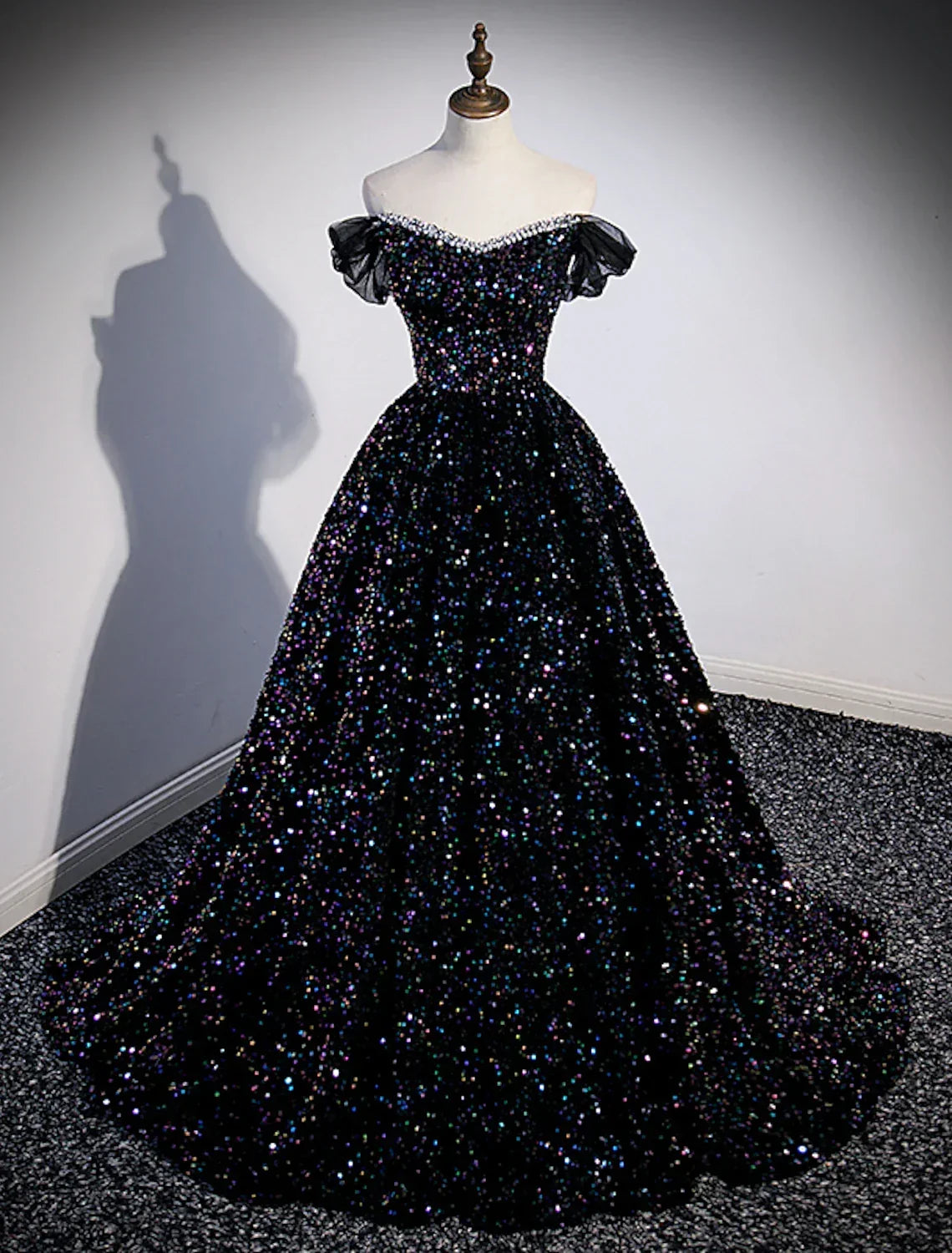 Ball Gown Off-Shoulder Sequin Sleeveless Pleated Prom Gown - Chloe Dress