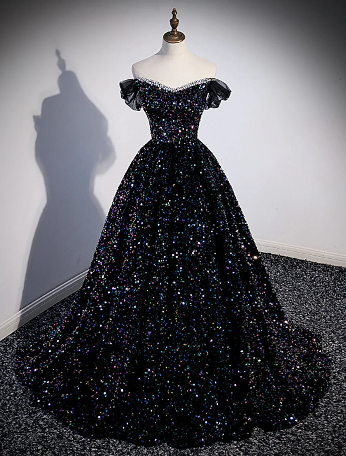 Ball Gown Off-Shoulder Sequin Sleeveless Pleated Prom Gown - Chloe Dress