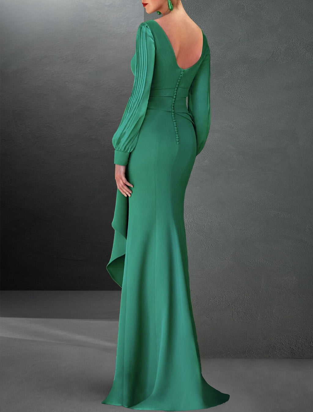 Black A-Line Chiffon Long Sleeve High Slit Evening Gown - Chloe Dress