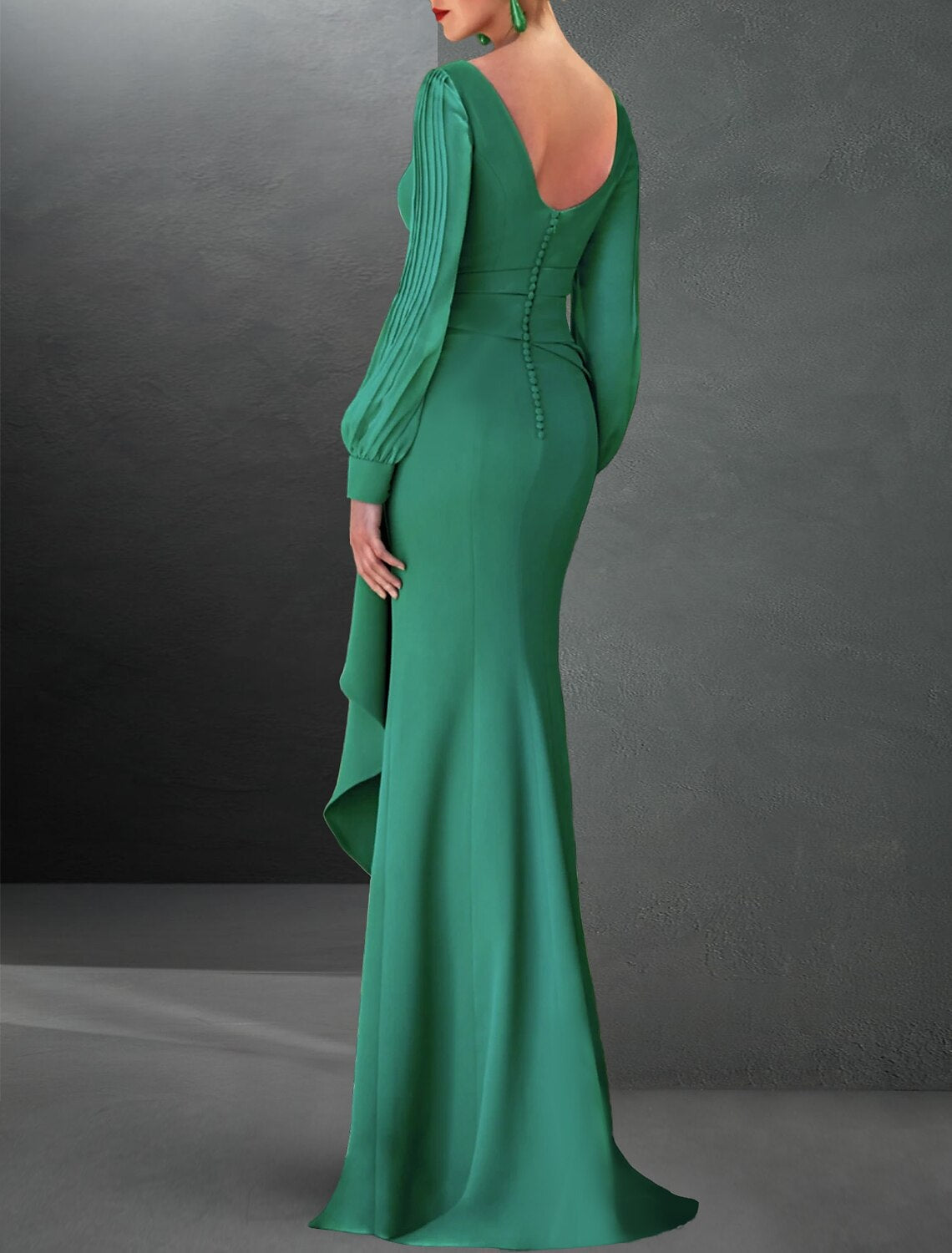 Black A-Line Chiffon Long Sleeve High Slit Evening Gown - Chloe Dress