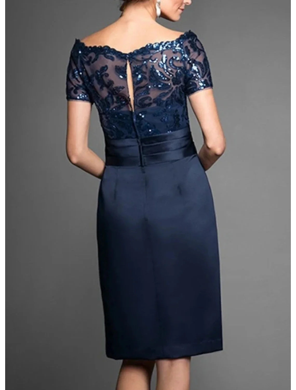 Sheath Off-Shoulder Chiffon Short Sleeve Mini Wedding Dress - Chloe Dress