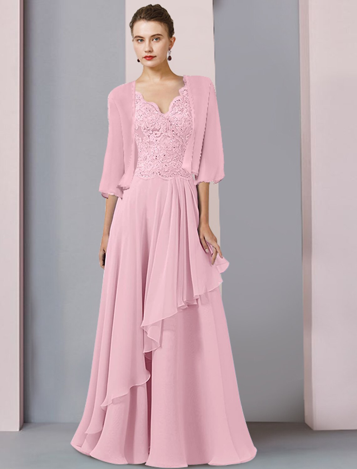A-Line V-Neck Chiffon Wrap Floor-Length Wedding Dress - Chloe Dress