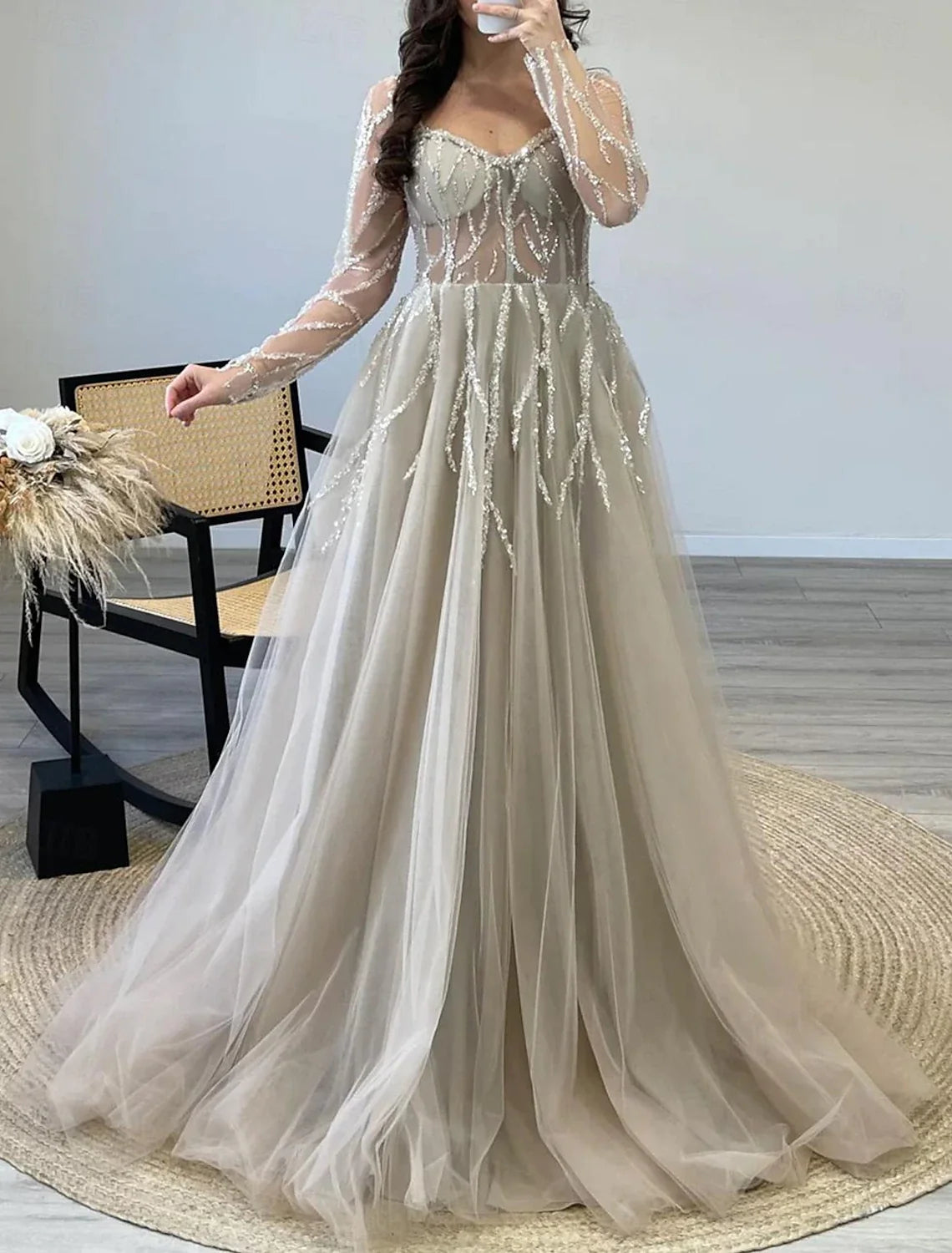 A-Line Square Neck Tulle Sleeveless Floor-Length Prom Dress - Chloe Dress