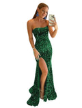Mermaid Strapless Sequin Sleeveless High Slit Evening Dress - Chloe Dress