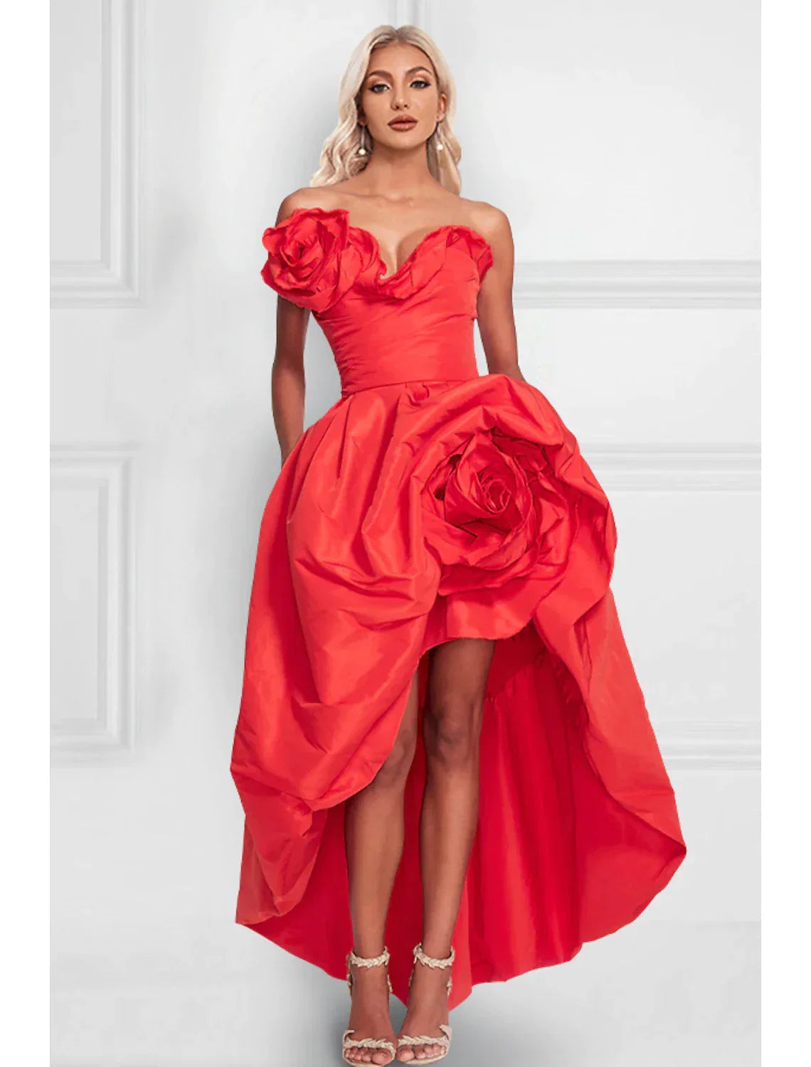 Green A-Line Strapless Satin Sleeveless Asymmetric Wedding Dress - Chloe Dress