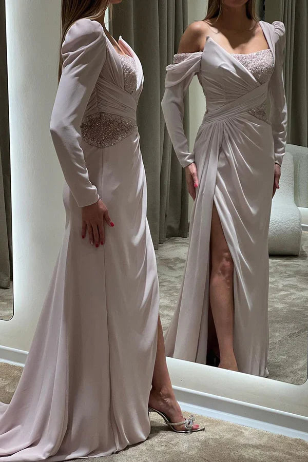 One-Shoulder Long Sleeve Evening Dress - Chloe Dress