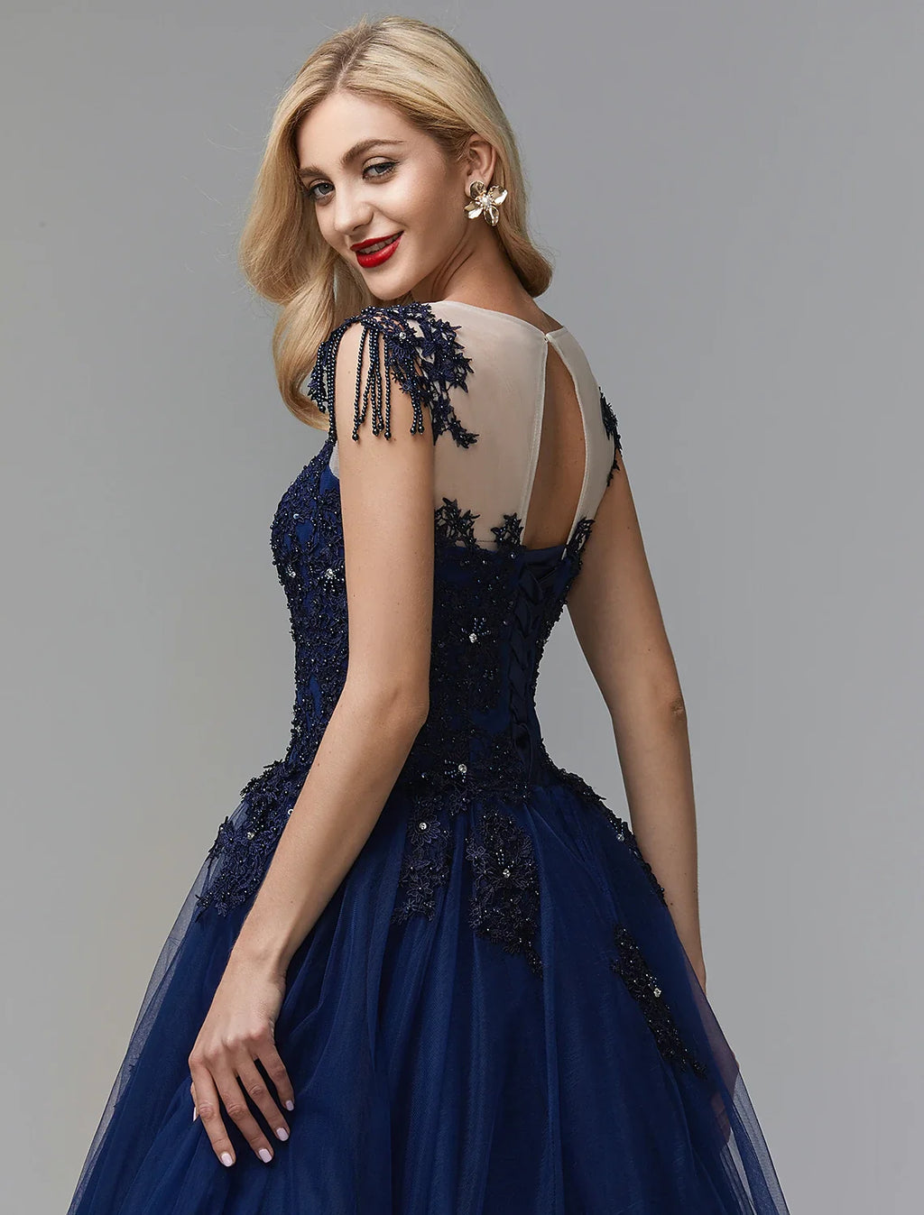 Ball Gown Off-Shoulder Satin Long Sleeve Train Prom Gown - Chloe Dress