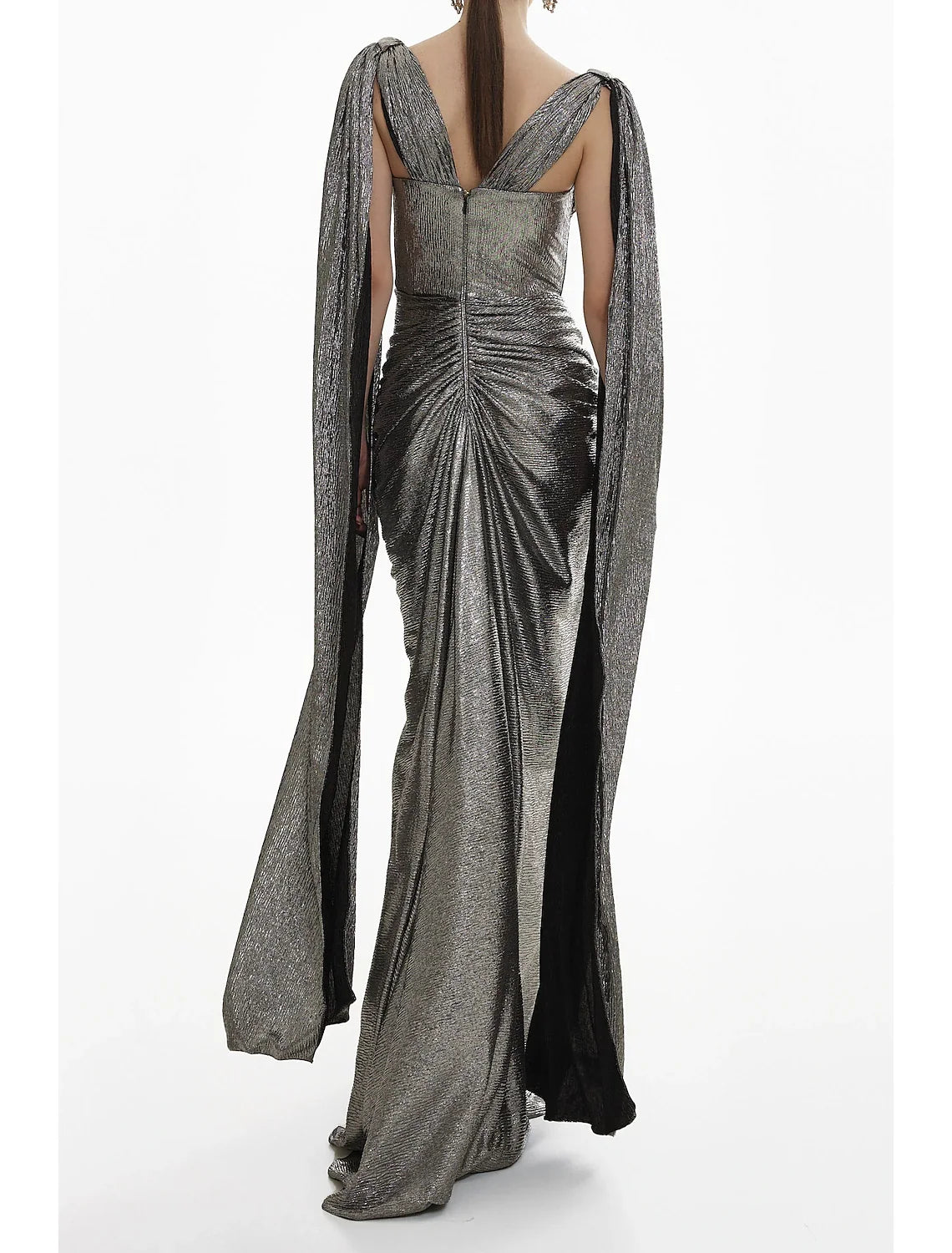 Mermaid V-Neck Sequin Long Sleeve Train Evening Gown - Chloe Dress