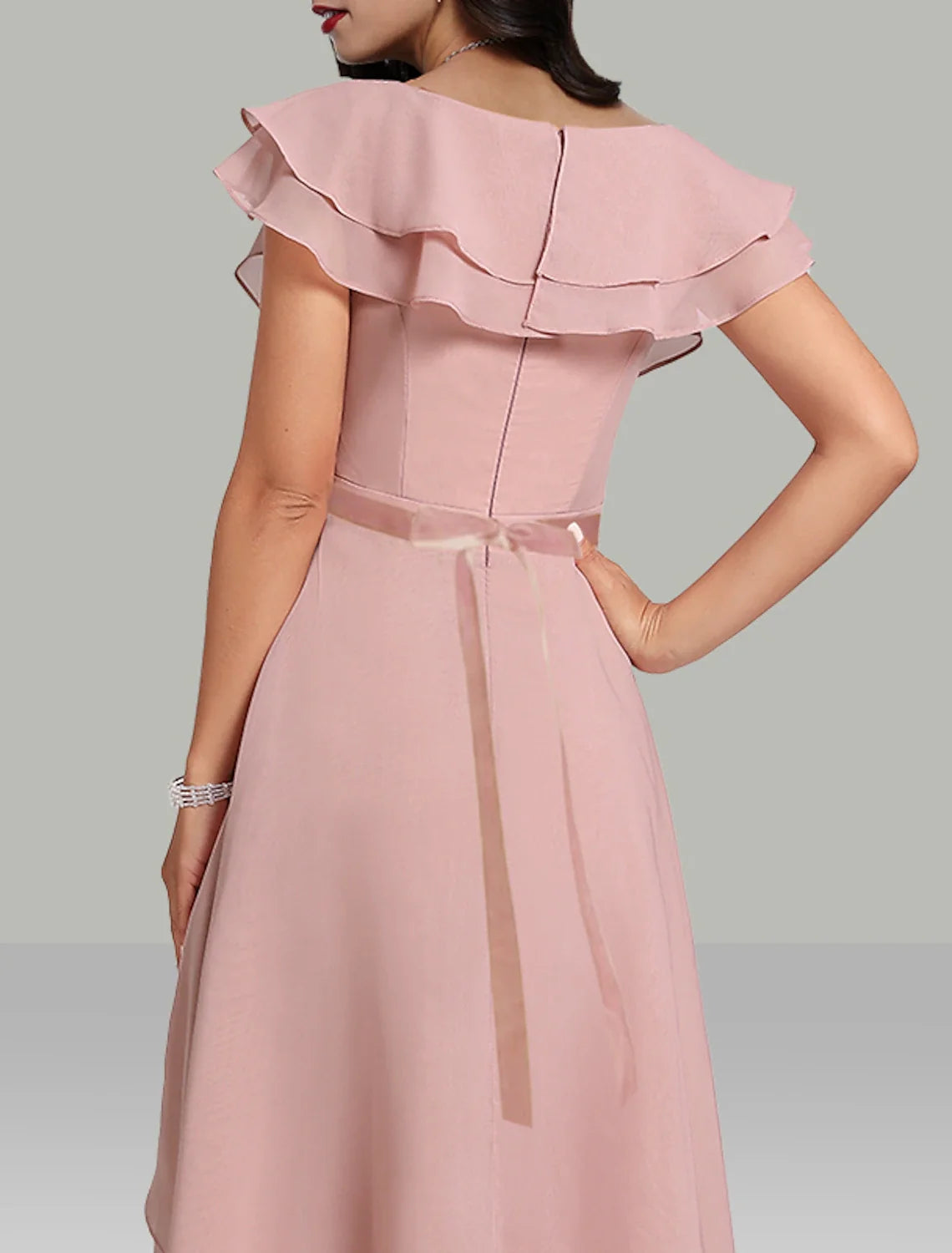 A-Line V-Neck Chiffon Short Sleeve Tiered Mini Wedding Dress - Chloe Dress