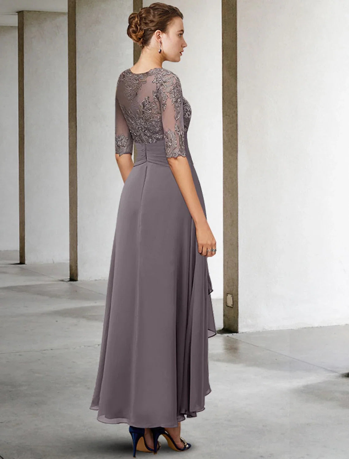 A-Line V-Neck Chiffon Asymmetric Ankle-Length Wedding Dress - Chloe Dress