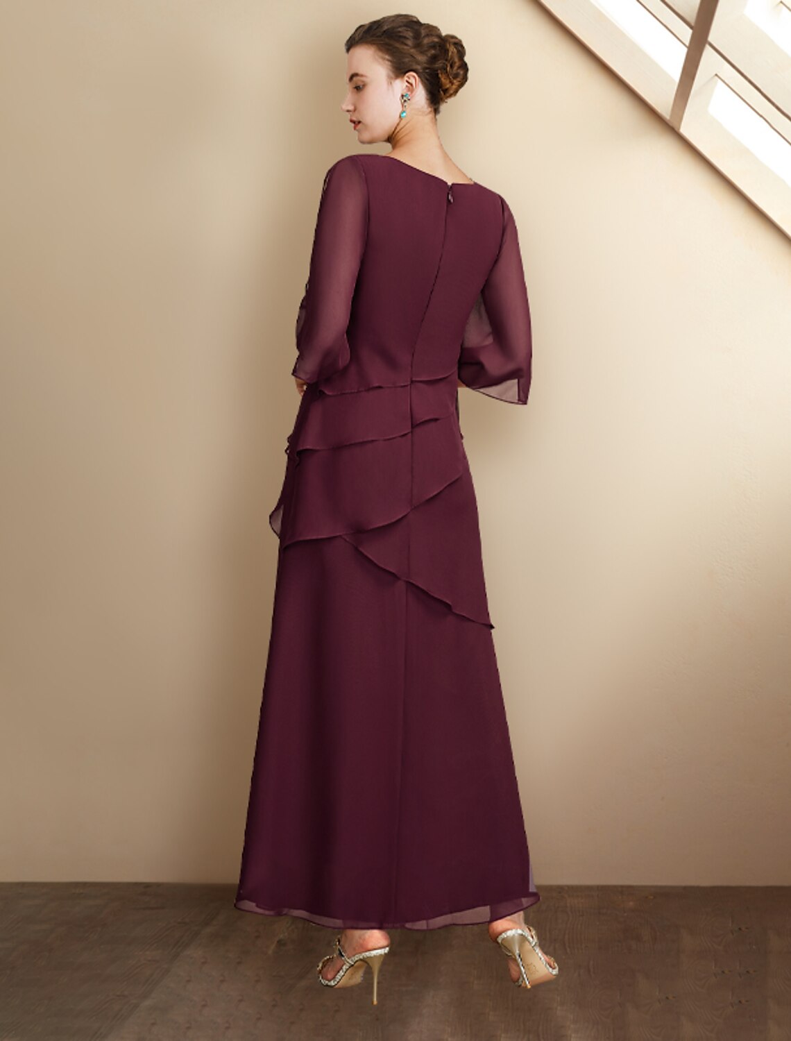 A-Line Chiffon Ruffled Ankle-Length Wedding Dress - Chloe Dress