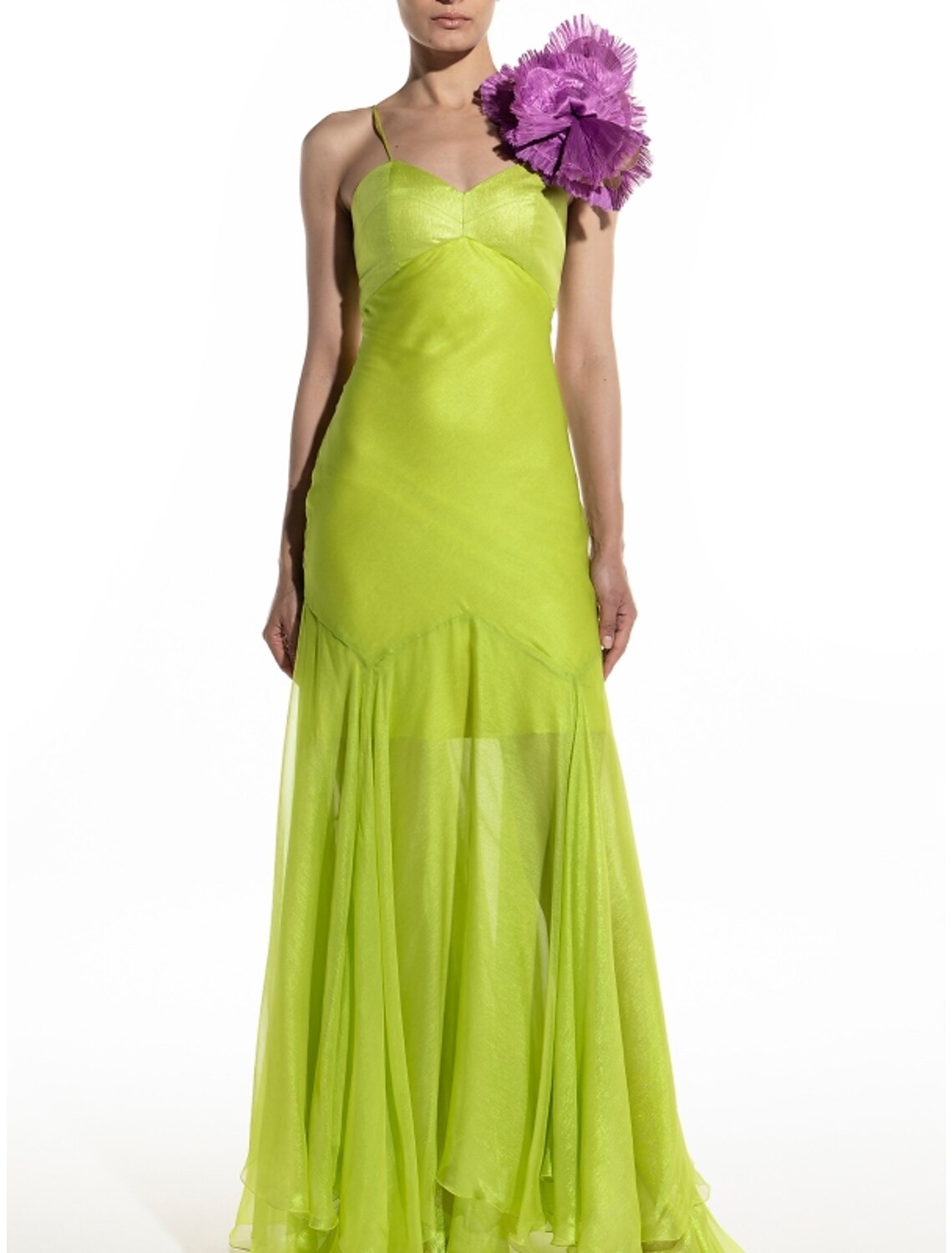 Sheath Spaghetti Strap Tulle Sleeveless Pleated Floor-Length Wedding Dress - Chloe Dress