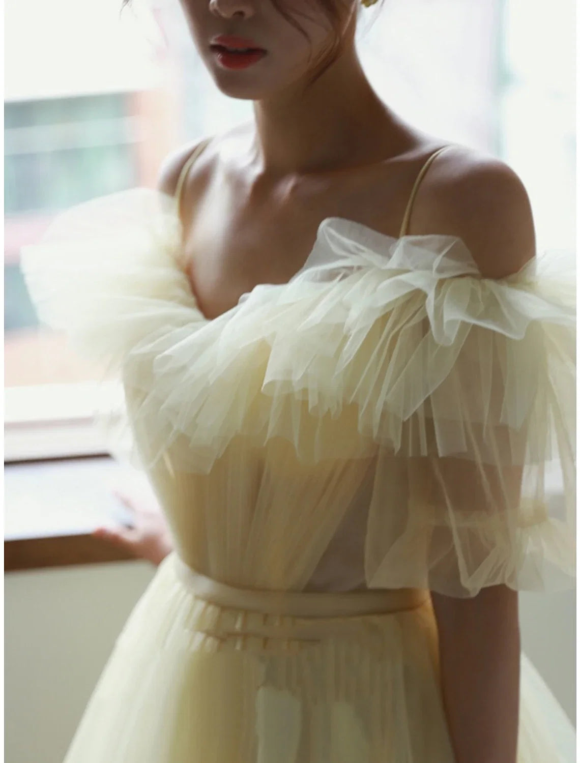 A-Line V-Neck Chiffon Short Sleeve Ruffled Mini Evening Gown - Chloe Dress
