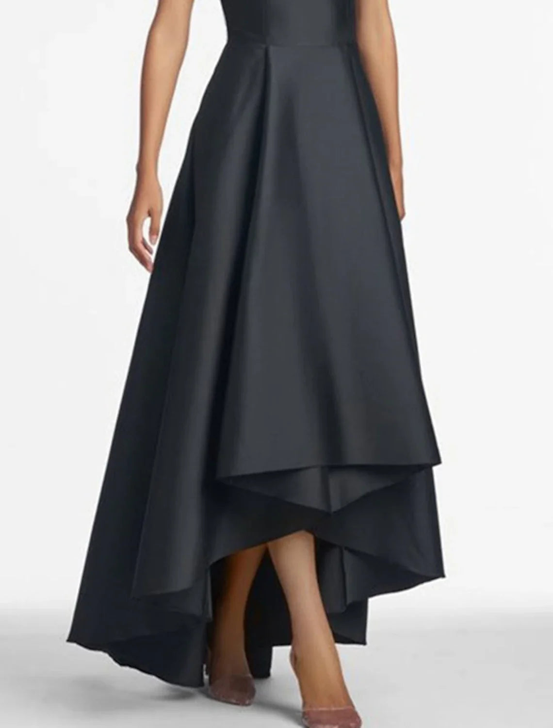 Black A-Line Satin Sleeveless Asymmetric Wedding Dress - Chloe Dress