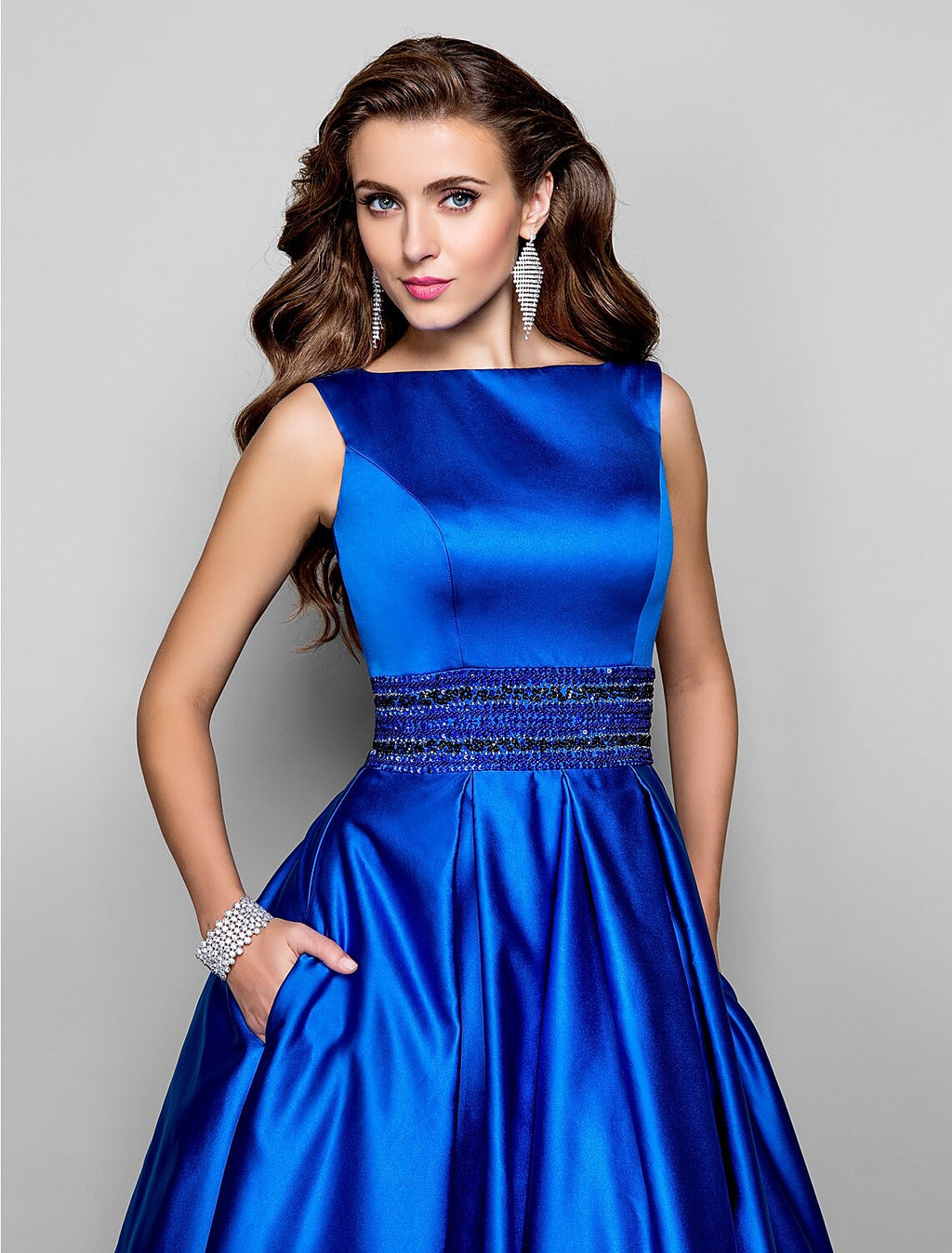 A-Line Satin Sleeveless Pleated Floor-Length Prom Dress - Chloe Dress