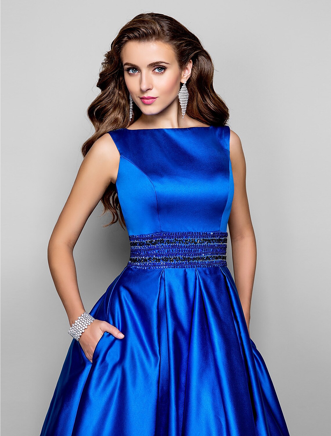 A-Line Satin Sleeveless Pleated Floor-Length Prom Dress - Chloe Dress