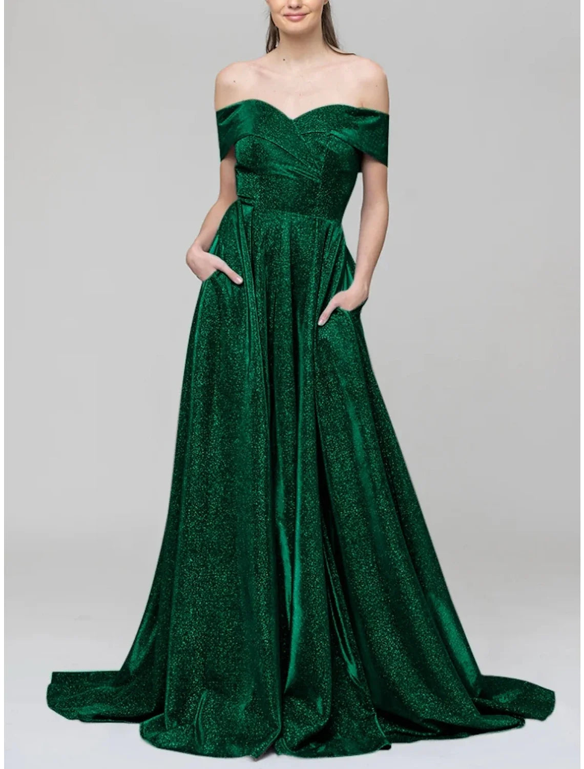 A-Line Off-Shoulder Sequin Short Sleeve Pleated Mini Evening Gown - Chloe Dress