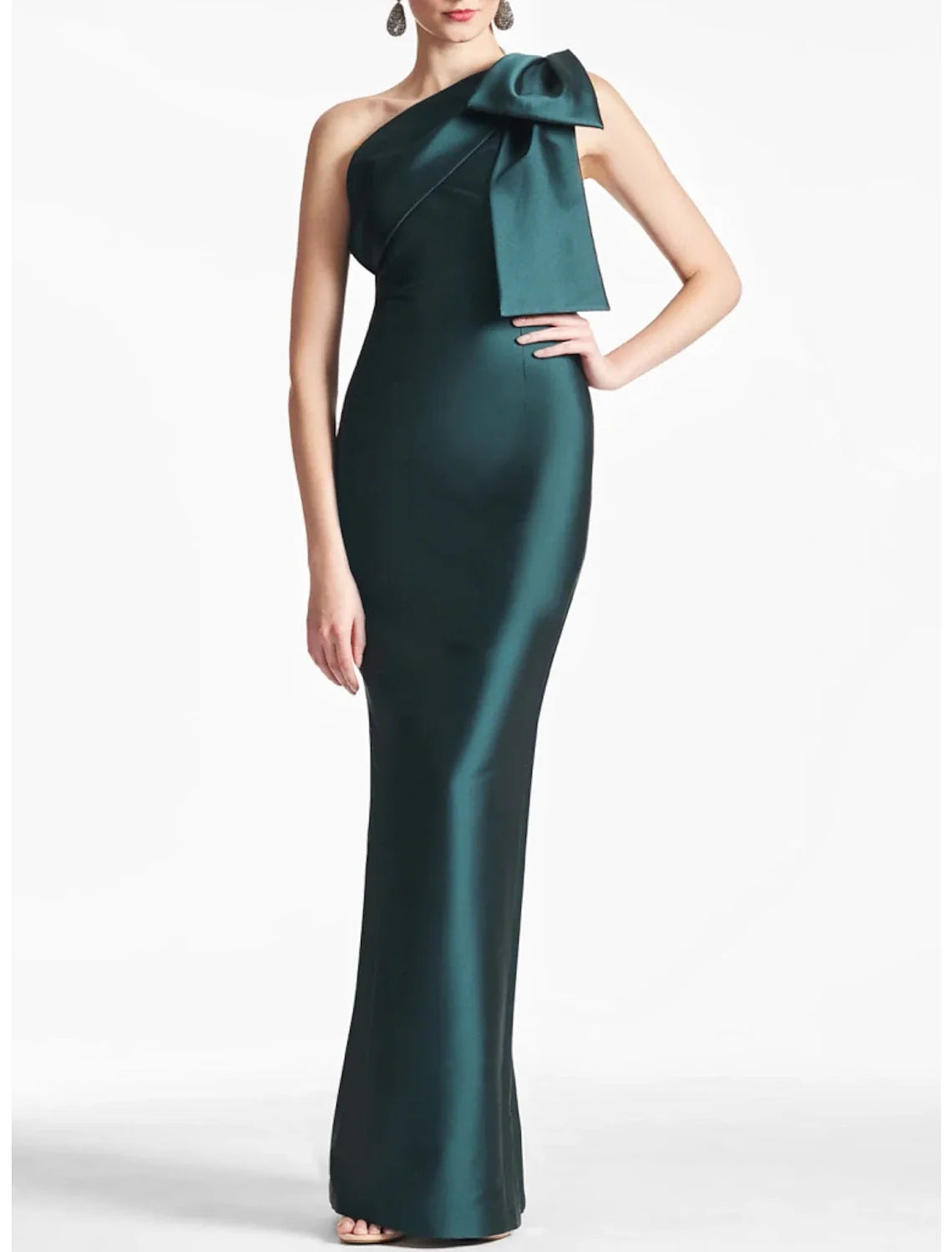 Champagne Mermaid One-Shoulder Satin Sleeveless High Slit Ankle-Length Evening Gown - Chloe Dress