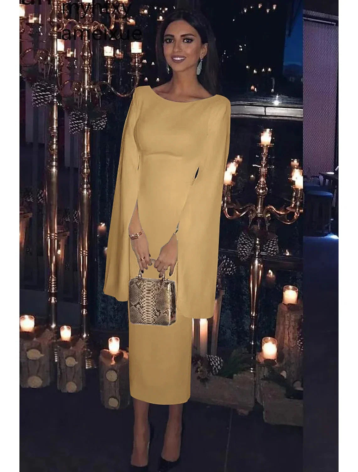 Sheath Jersey Long Sleeve Backless Tea-Length Wedding Dress - Chloe Dress