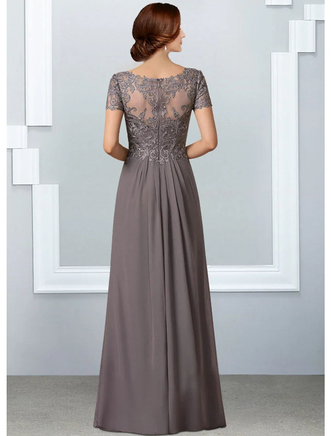 A-Line V-Neck Chiffon Short Sleeve Pleated Floor-Length Dress - Chloe Dress