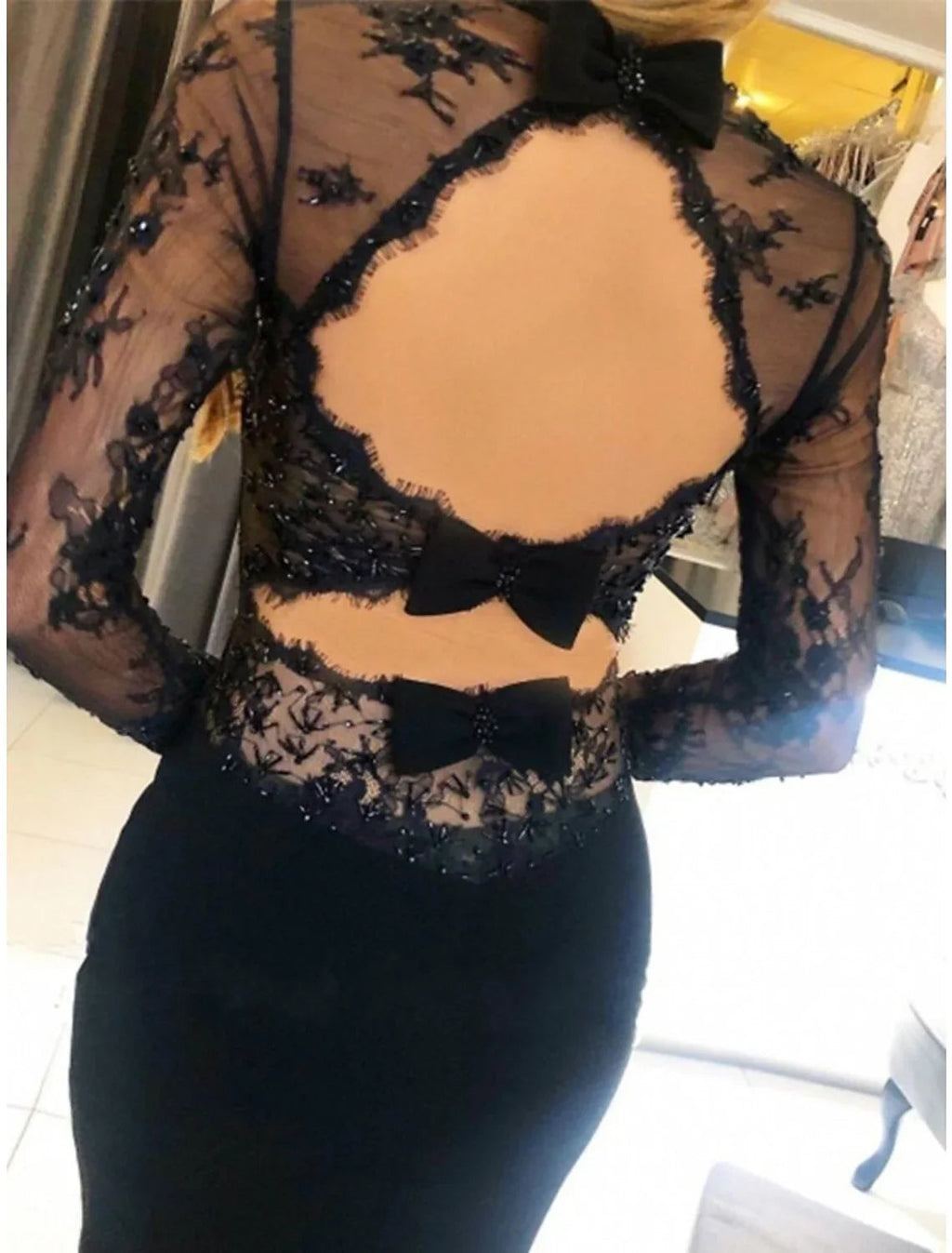 Mermaid Strapless Long Sleeve Open Back Train Prom Dress - Chloe Dress