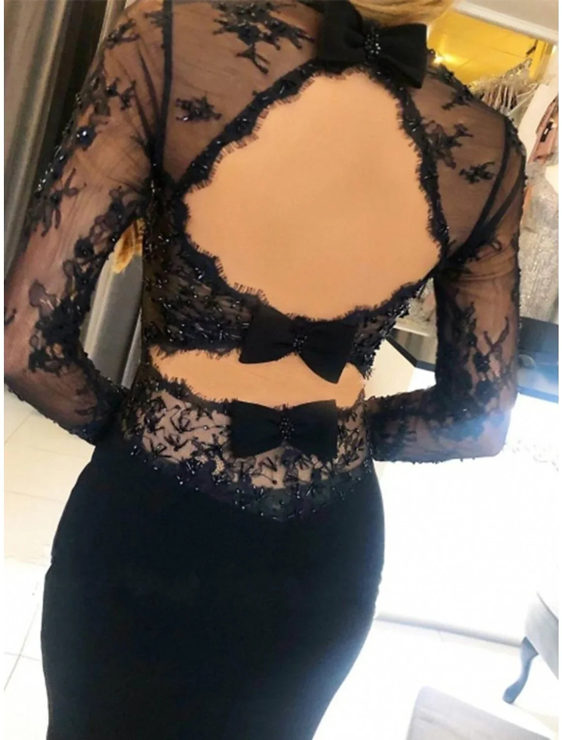 Mermaid Strapless Long Sleeve Open Back Train Prom Dress - Chloe Dress