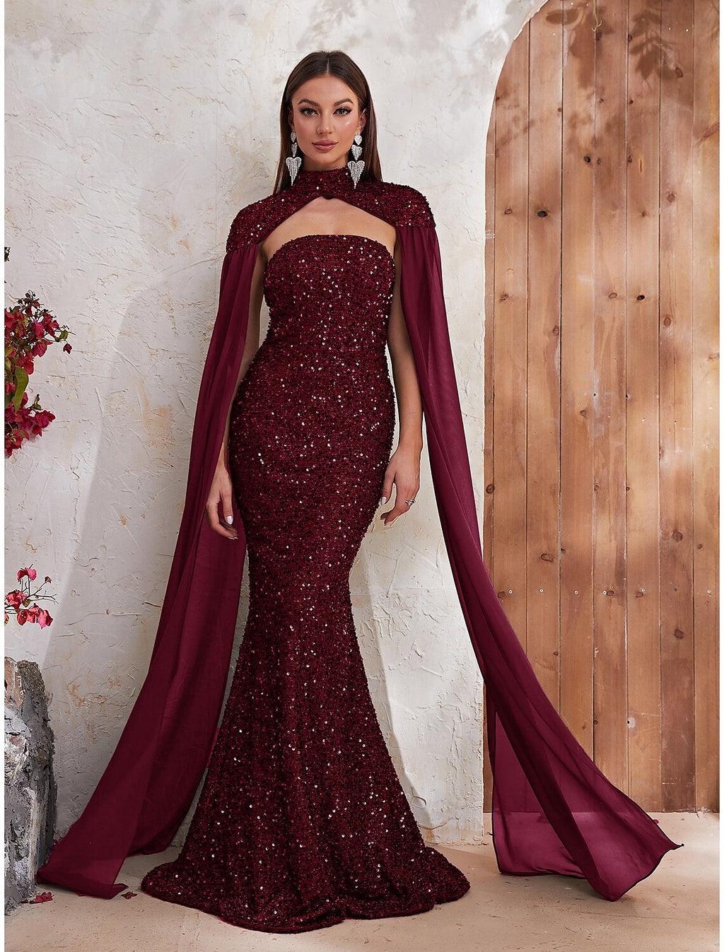 Mermaid High Neck Sequin Sleeveless Backless Train Evening Gown - Chloe Dress