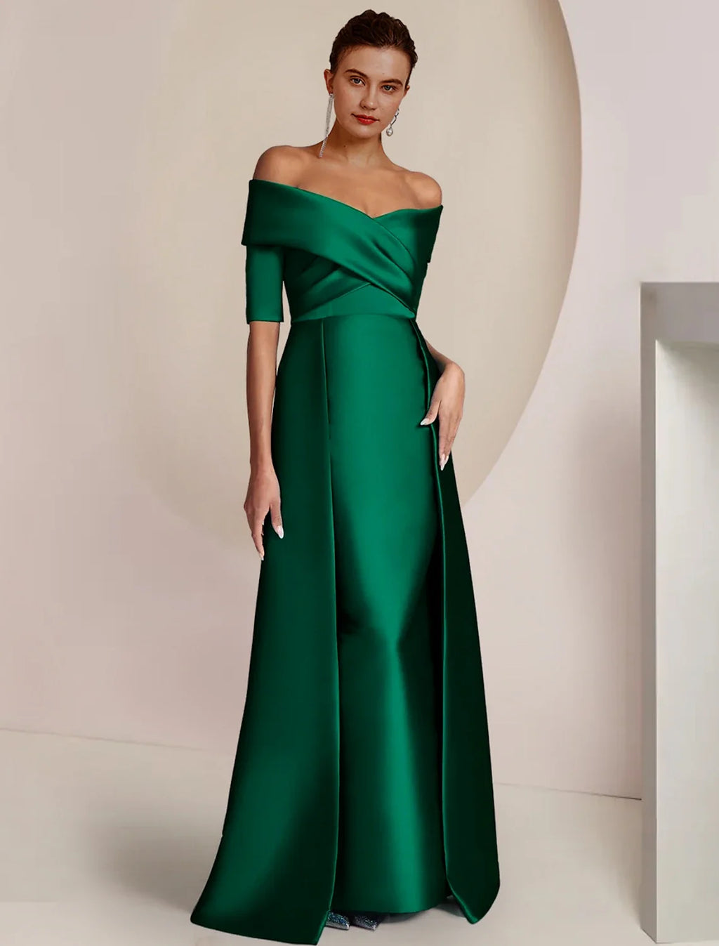 Sheath Off-Shoulder Satin Floor-Length Wedding Dress - Chloe Dress