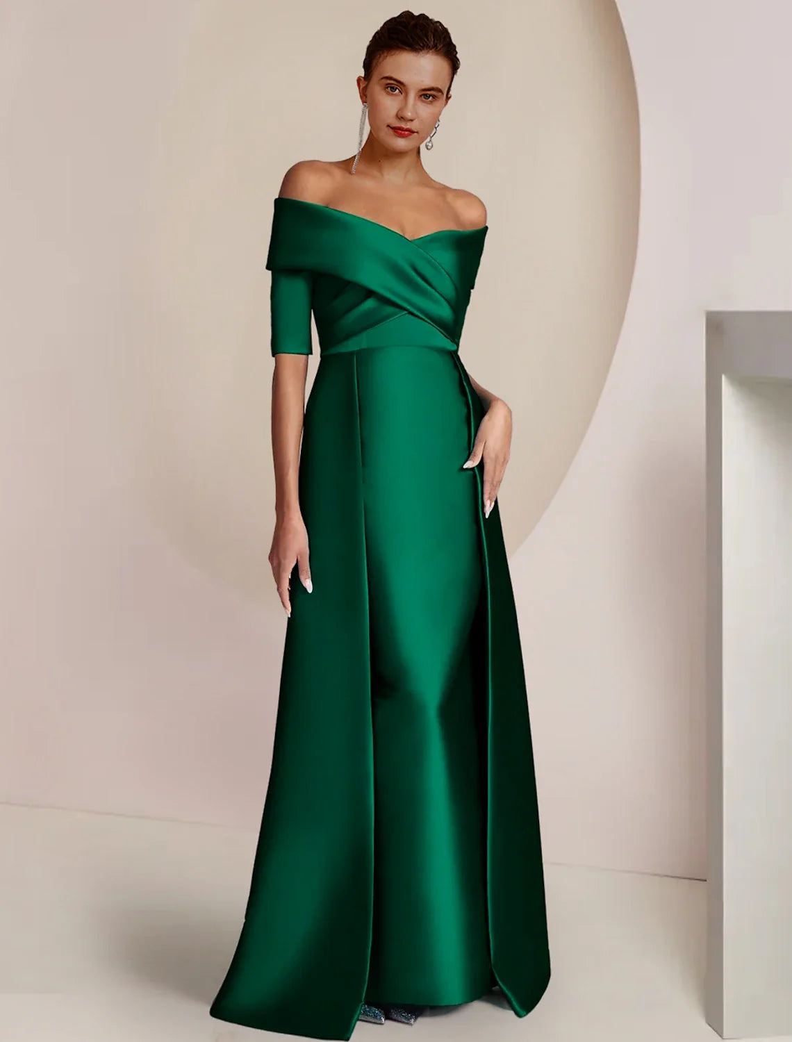 Sheath Off-Shoulder Satin Floor-Length Wedding Dress - Chloe Dress