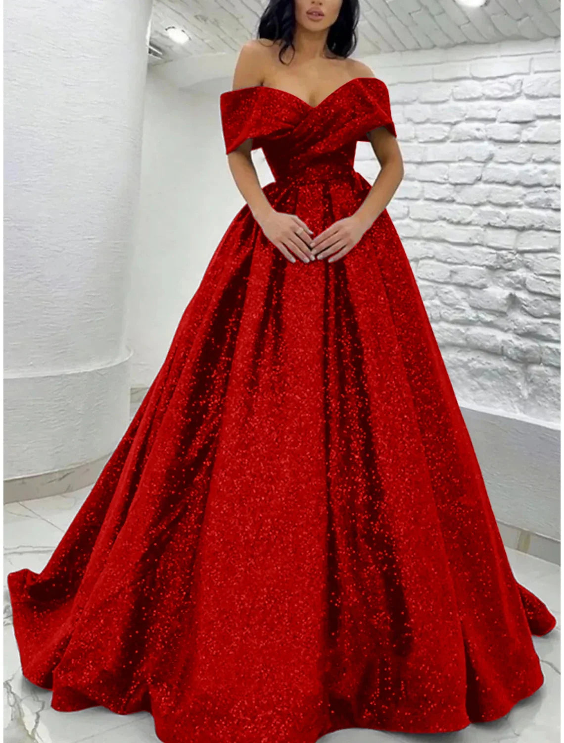 Champagne A-Line Off-Shoulder Sequin Short Sleeve Pleated Mini Prom Dress - Chloe Dress