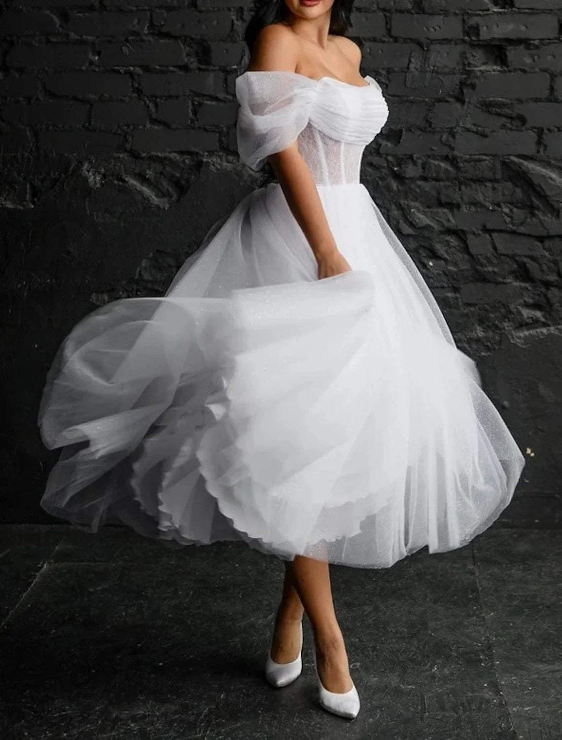 A-Line Satin Sleeveless Tea-Length Wedding Gown - Chloe Dress