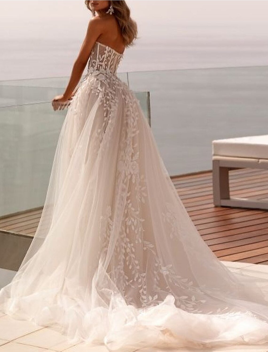 Ball Gown Sweetheart Tulle Sleeveless Open Back Train Wedding Gown - Chloe Dress