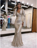Mermaid V-Neck Sequin Long Sleeve Floor-Length Evening Gown - Chloe Dress