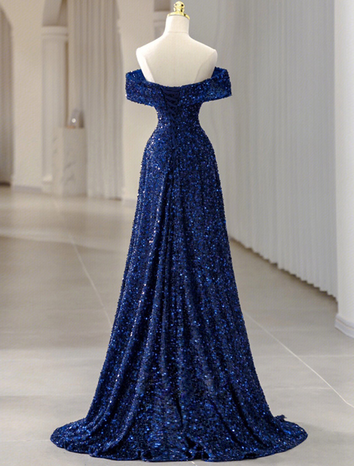 A-Line Off-Shoulder Sequin Sleeveless Train Evening Gown - Chloe Dress