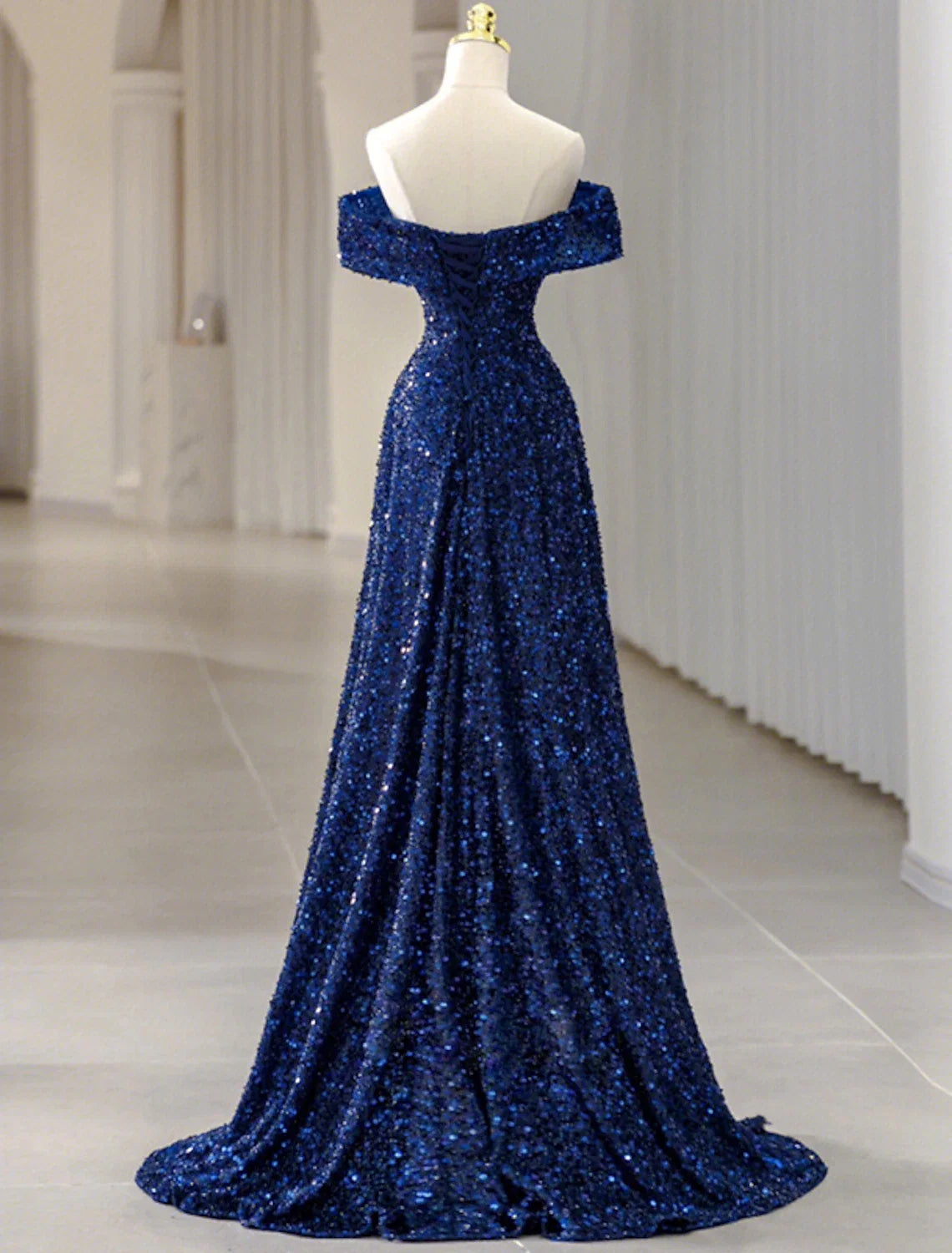 A-Line Off-Shoulder Sequin Sleeveless Train Evening Gown - Chloe Dress