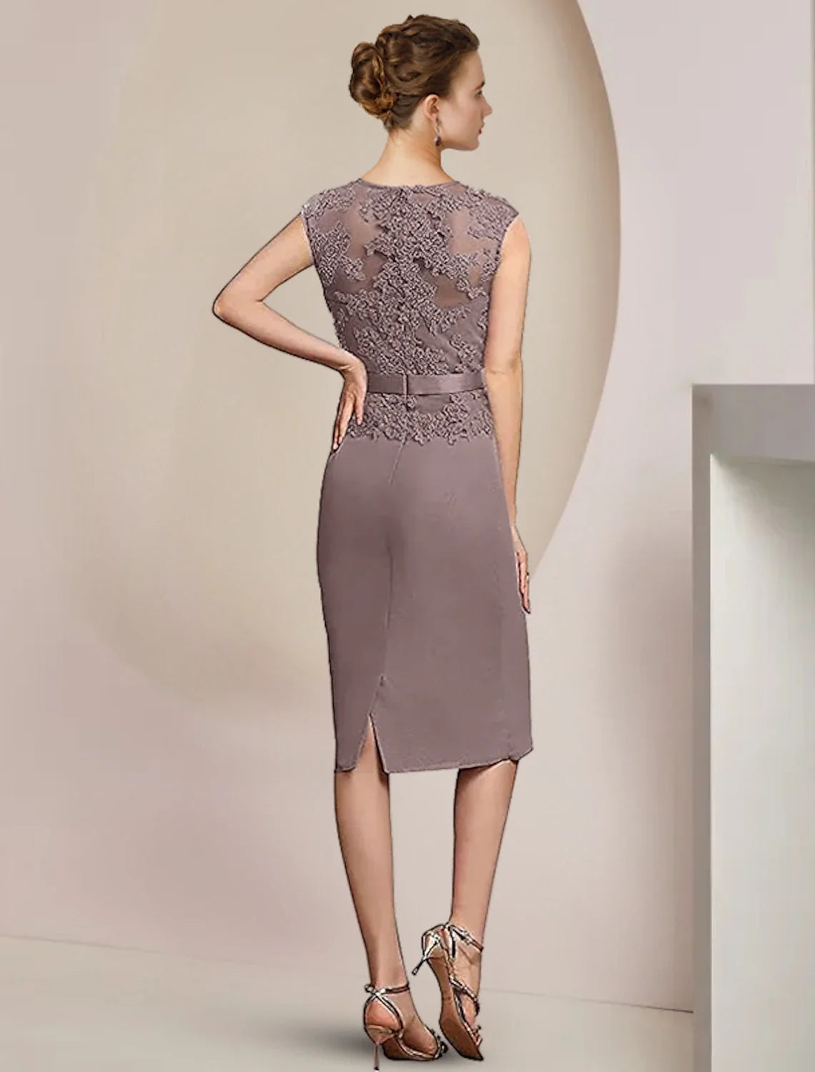 Sheath V-Neck Chiffon Sleeveless Applique Knee-Length Wedding Dress - Chloe Dress