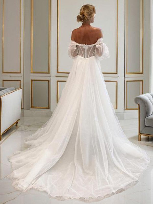 Sweetheart Tulle Long Sleeve Lace-Up Back Wedding Dress - Chloe Dress