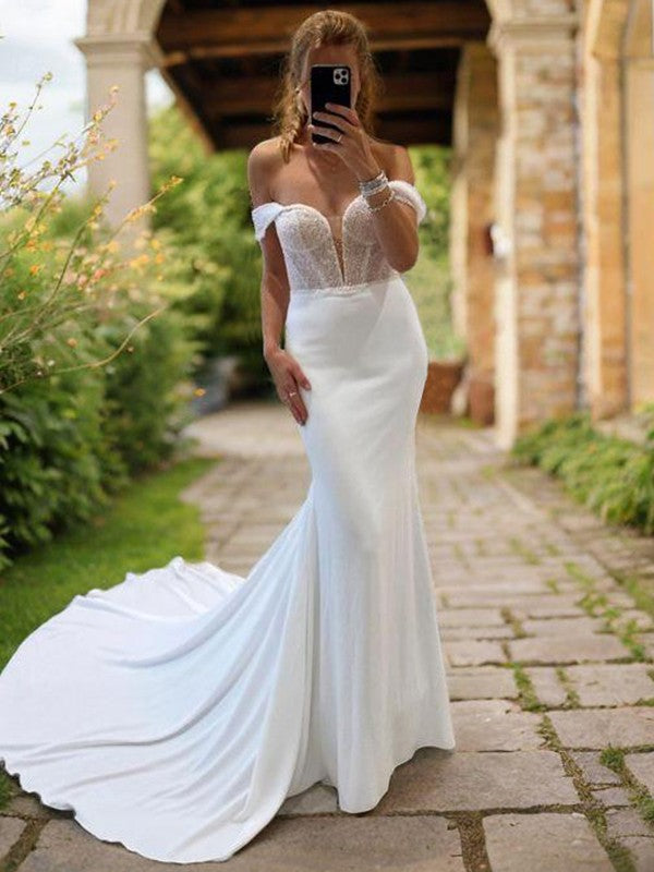 Off-Shoulder Lace Lace-Up Back Wedding Dress - Chloe Dress
