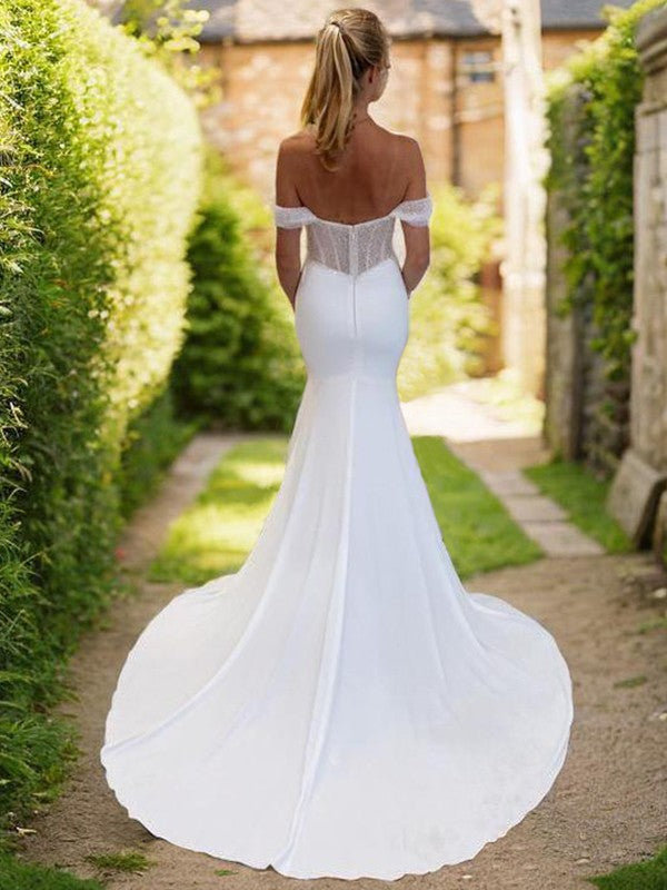 Off-Shoulder Lace Lace-Up Back Wedding Dress - Chloe Dress