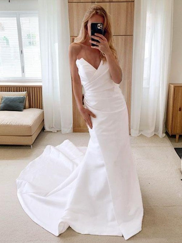 V-Neck Satin Pleated Wedding Dress - Chloe Dress
