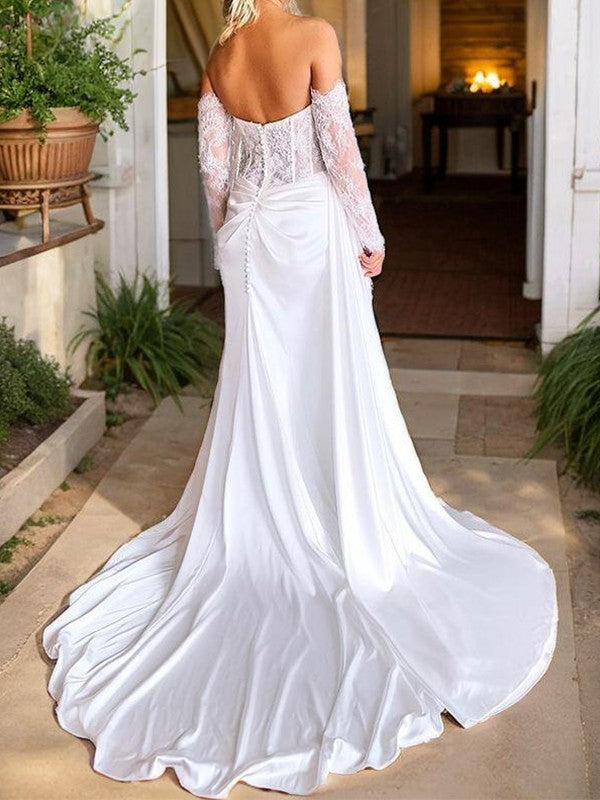 Sweetheart Satin Long Sleeve Lace-Up Back Applique Wedding Dress - Chloe Dress