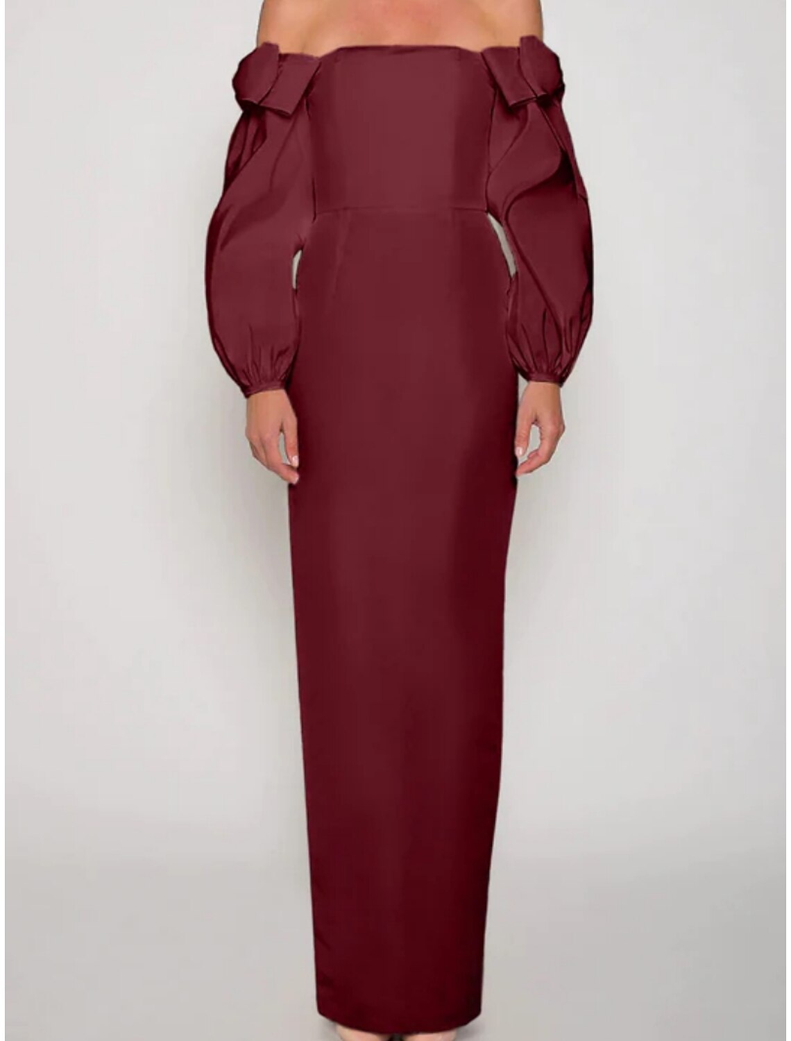 Sheath Off-Shoulder Satin Long Sleeve High Slit Ankle-Length Evening Gown - Chloe Dress