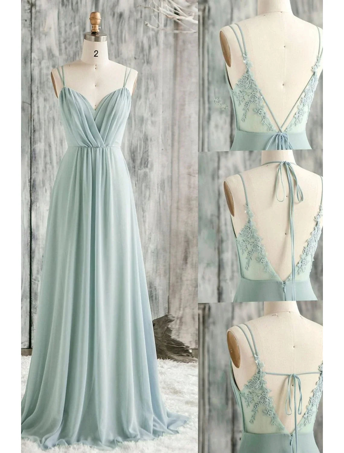 A-Line V-Neck Chiffon Sleeveless Applique Floor-Length Wedding Dress - Chloe Dress
