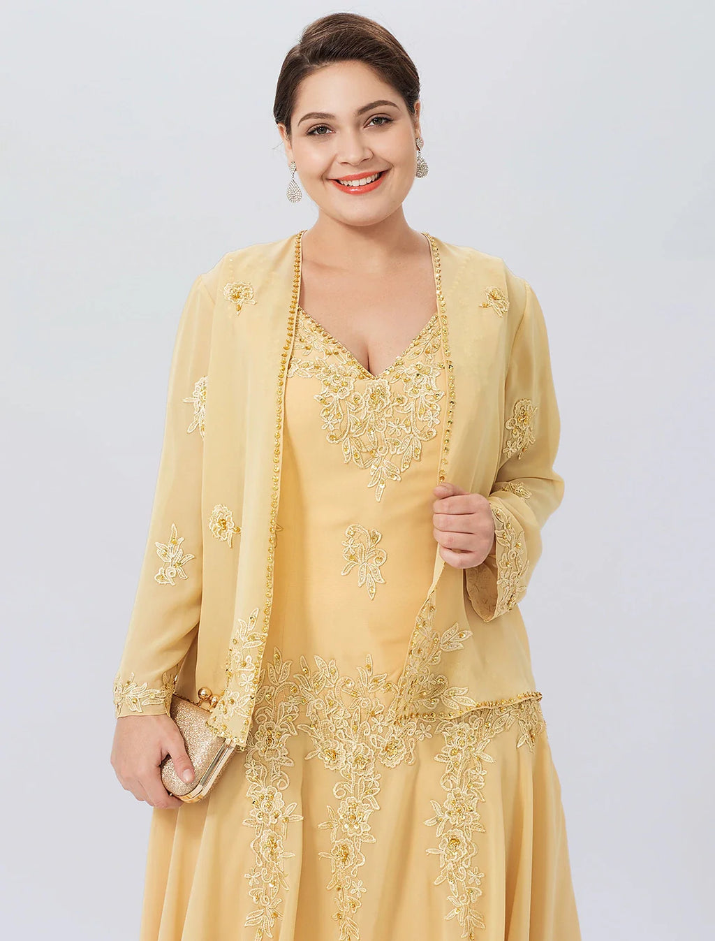 A-Line V-Neck Chiffon Long Sleeve Wrap Formal Dress - Chloe Dress