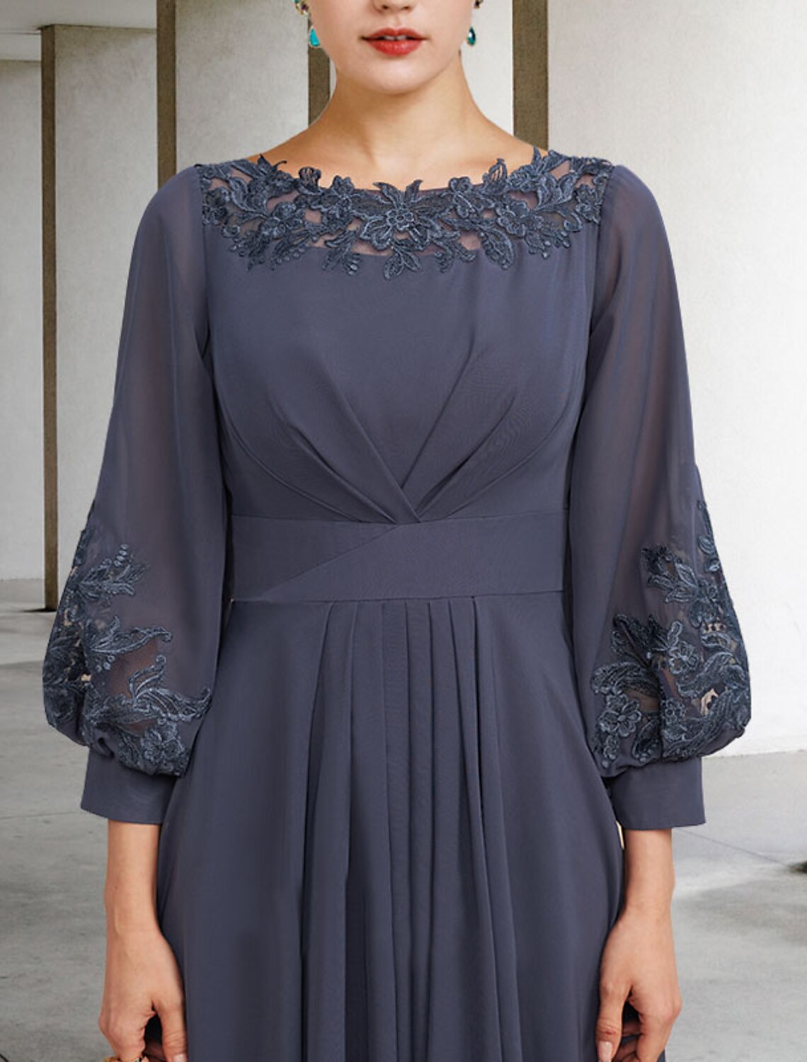 A-Line High Neck Chiffon Pleated Floor-Length Dress - Chloe Dress