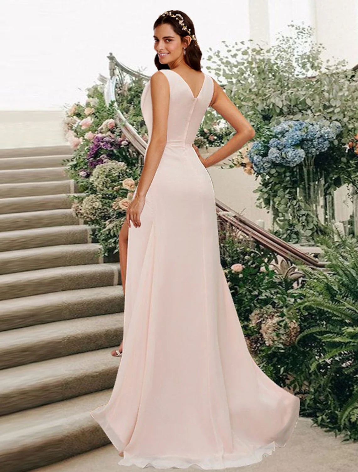 A-Line V-Neck Chiffon Sleeveless Floor-Length Wedding Dress - Chloe Dress
