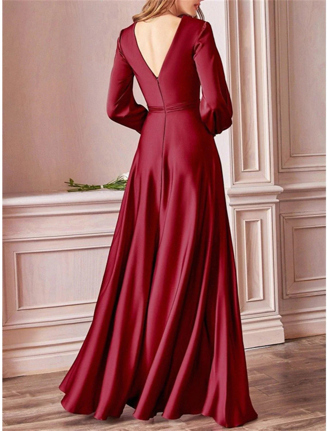Blue A-Line V-Neck Chiffon Long Sleeve Floor-Length Wedding Dress - Chloe Dress