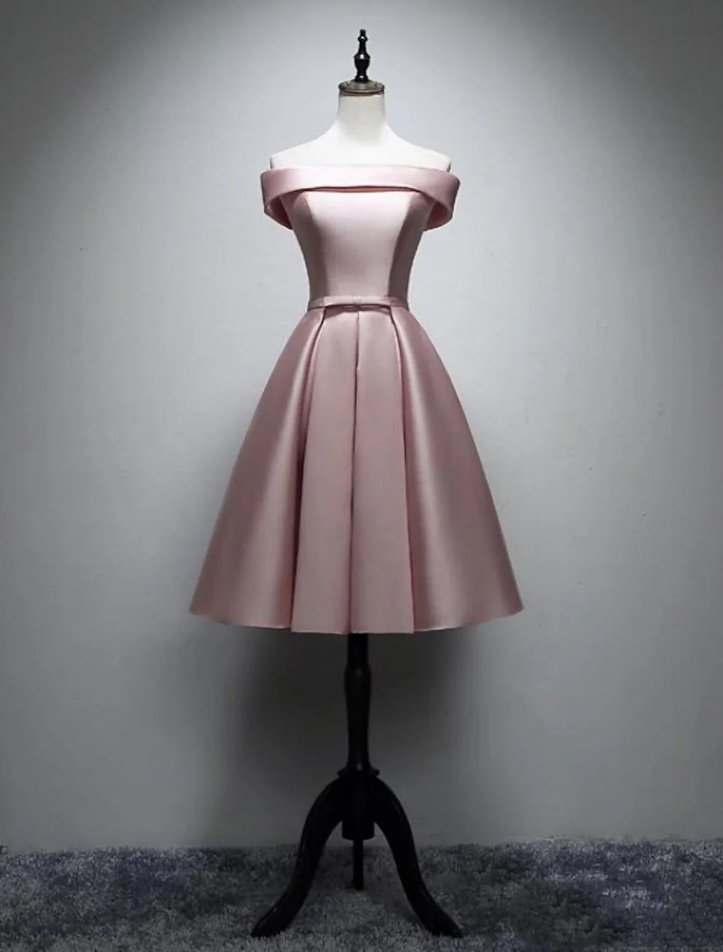 A-Line Off-Shoulder Satin Sleeveless Pleated Tea-Length Wedding Dress - Chloe Dress