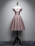 A-Line Off-Shoulder Satin Sleeveless Pleated Tea-Length Wedding Dress - Chloe Dress