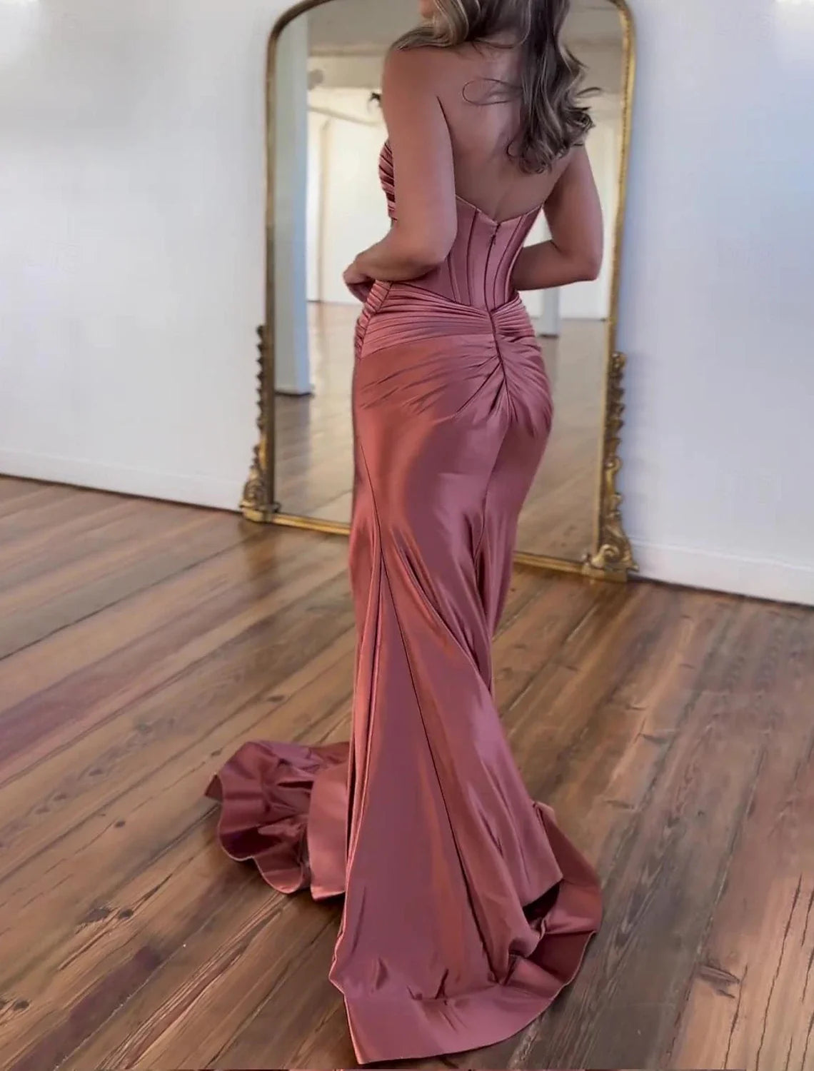 A-Line Strapless Satin Sleeveless High Slit Floor-Length Prom Dress - Chloe Dress